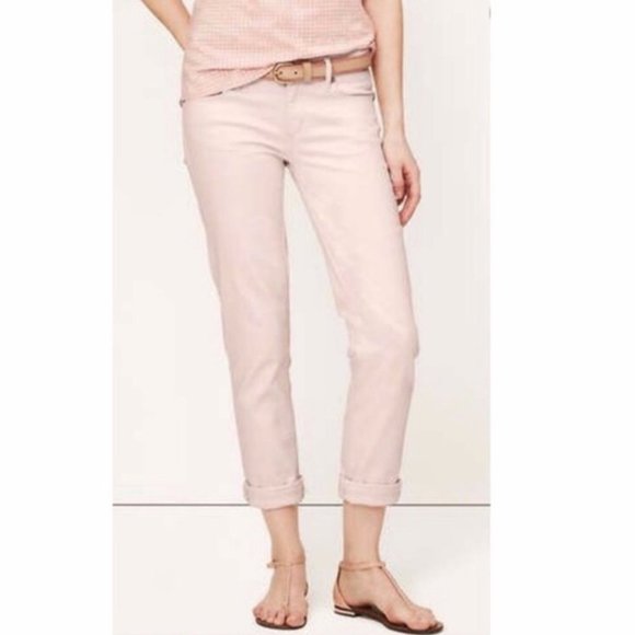 Loft Pastel Pink Jeans Modern Cuffed Crop Denim Preppy Blush Stretch Cotton 2 - Picture 1 of 6